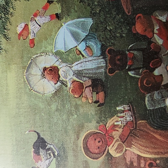 Picnic Family Bears Metal Tin Sign Baseball Outside Play Old Time Bike Park VTG - Picture 11 of 16